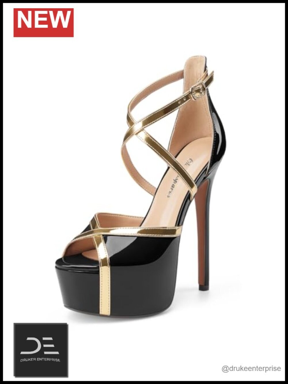 Women's Stiletto Heel Sandals Platform Peep Toe Gold Crisscross Strappy Buckle
